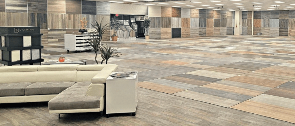 Pay It Forward Flooring Las Vegas showroom with flooring displays and samples