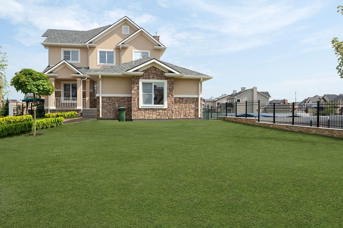 Emerald Green 110oz artificial turf room scene
